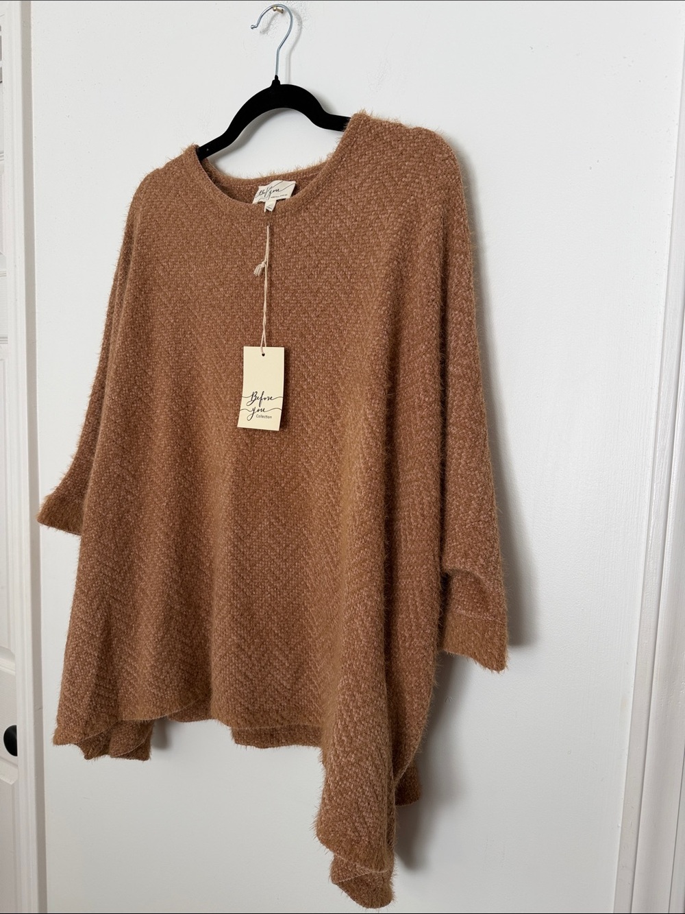 Relaxed Dolman Poncho Sweater - Camel Brown